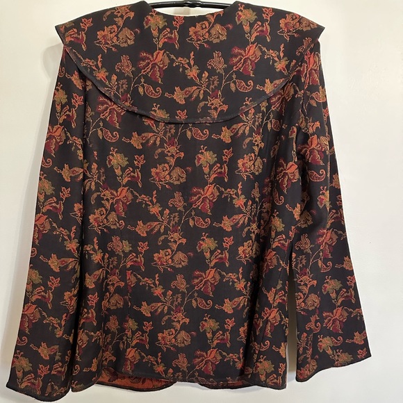 J. Jill Wool Floral Print Ruffle Collar Blazer, Size L - Picture 2 of 9